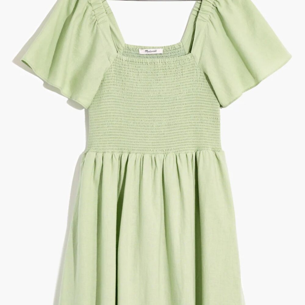 Madewell | Linen-Blend Lucie Smocked Midi Dress | Sage Green | 3XL